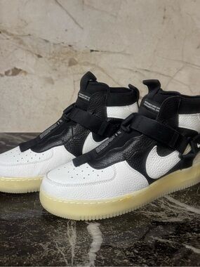 Black and White High-Top Leather Sneakers with Strap Detail